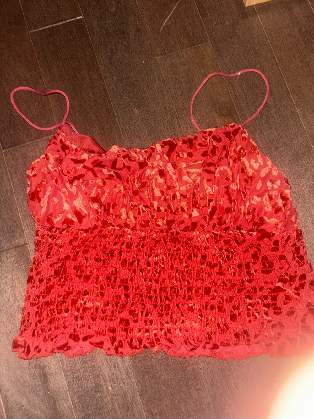 Urban Outfitters Red Smocked Animal-Print Cami